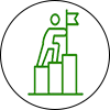 a green icon of a man standing on top of a chart.